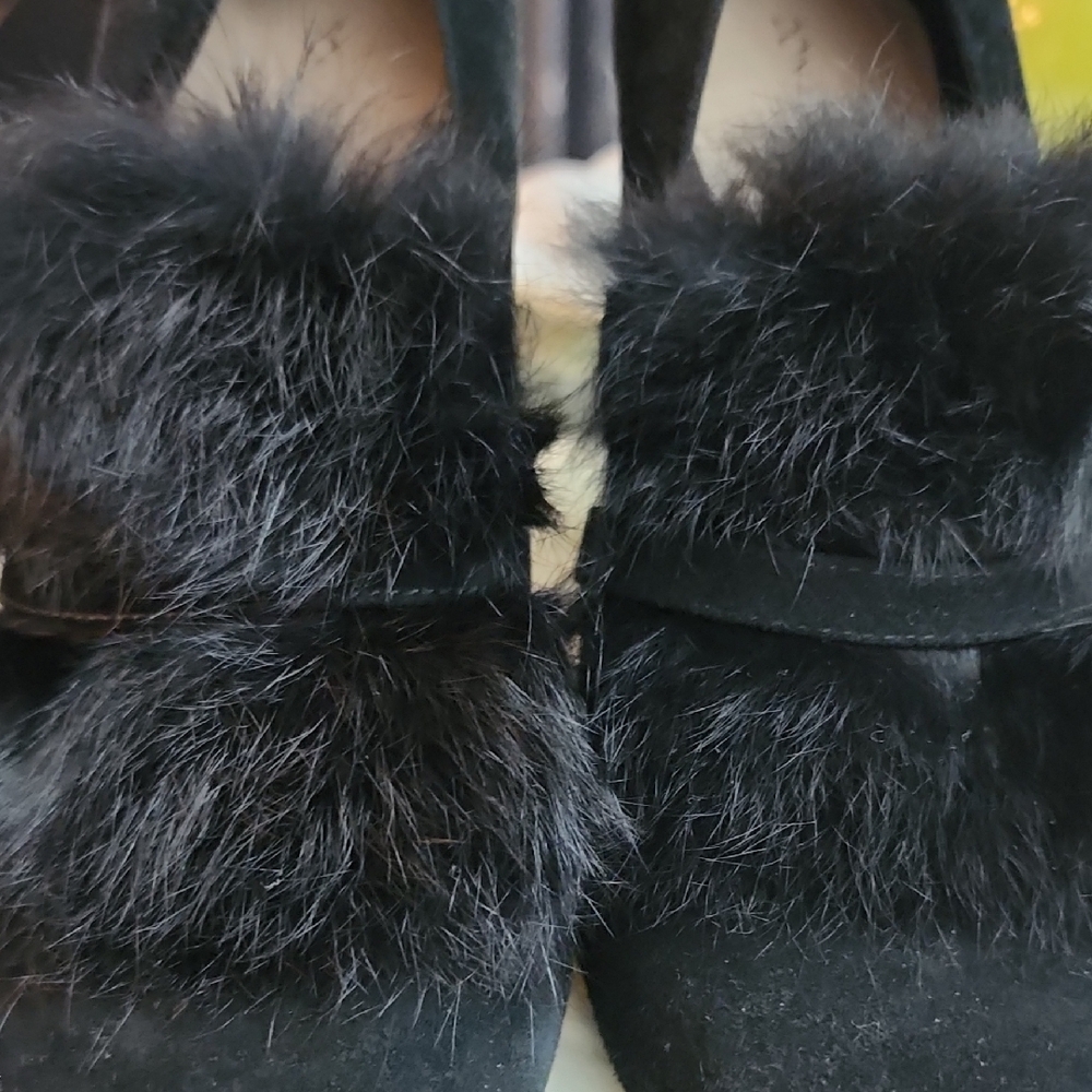 Black Fur-Trimmed Women's Shoes - Picture 8 of 9